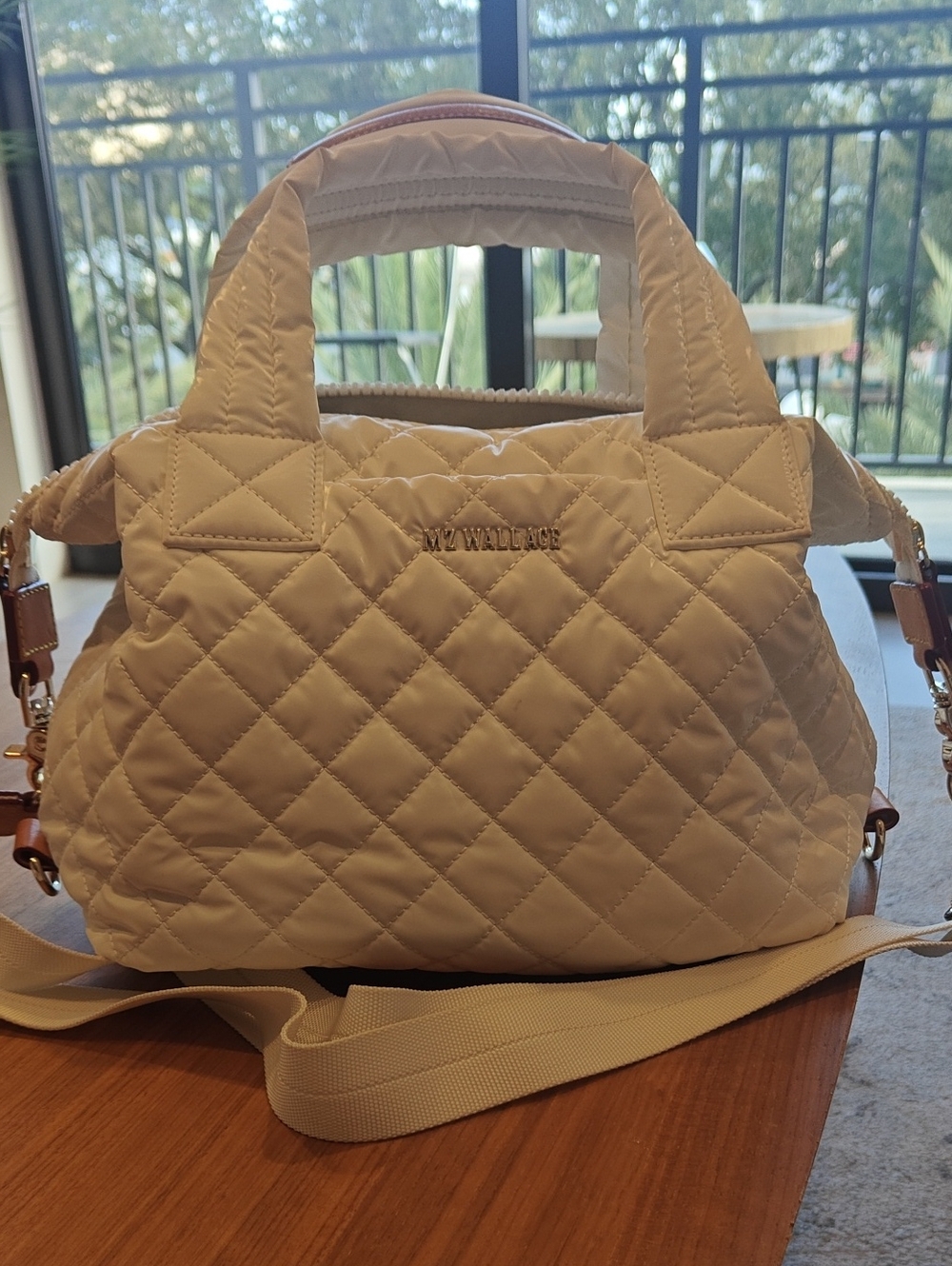 MZ Wallace White Quilted Small Tote with Crossbody Strap